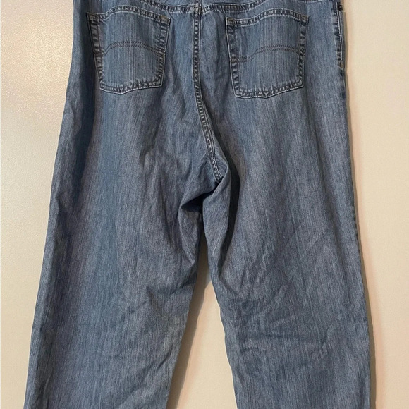 LL Bean Cropped Wide Leg 5 Pocket Pima Cotton Blend Jeans Size 16 Regular - Picture 6 of 10